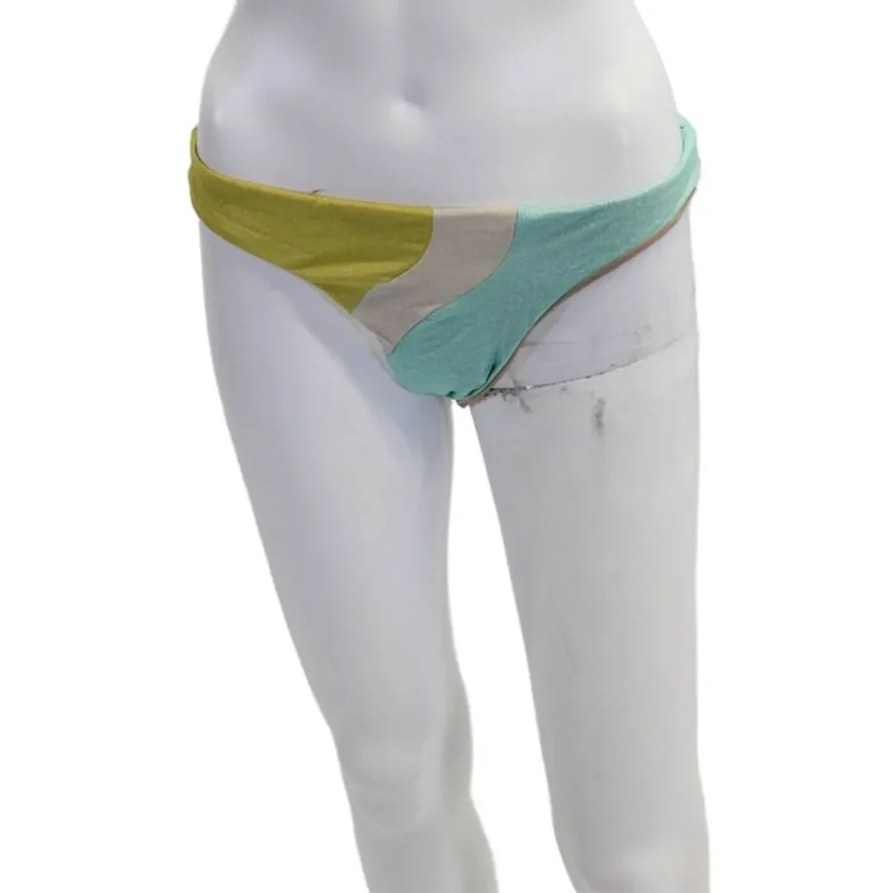 PilyQ Womens Metallic Knit Cheeky Wave Bikini Bottoms Green Beige Yellow Large